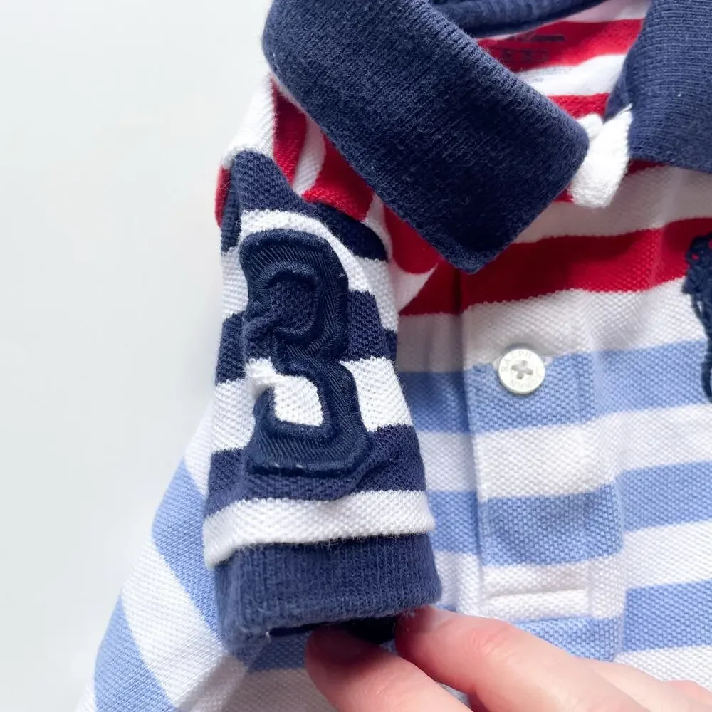Boy's Polo Ralph Lauren One Piece Red White Blue Striped Large Pony Size 9 Month